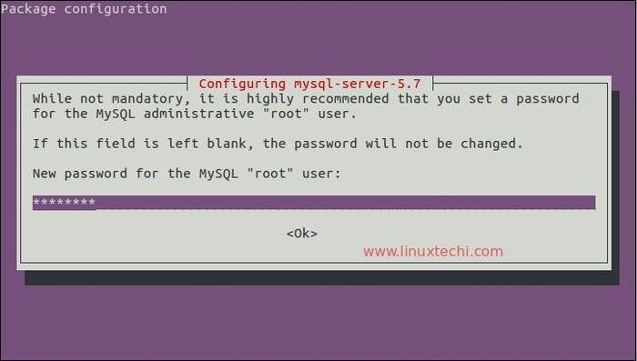 如何在Ubunt16.04中安装灯”> <br/> </p> <p>确认根账户的密码,并点击确定。</p> <p> MySQL服务器的安装到此已经结束了,MySQL服务会自动启动并启用。我们可以通过如下的命令来校验MySQL服务的状态。</p> <pre类=