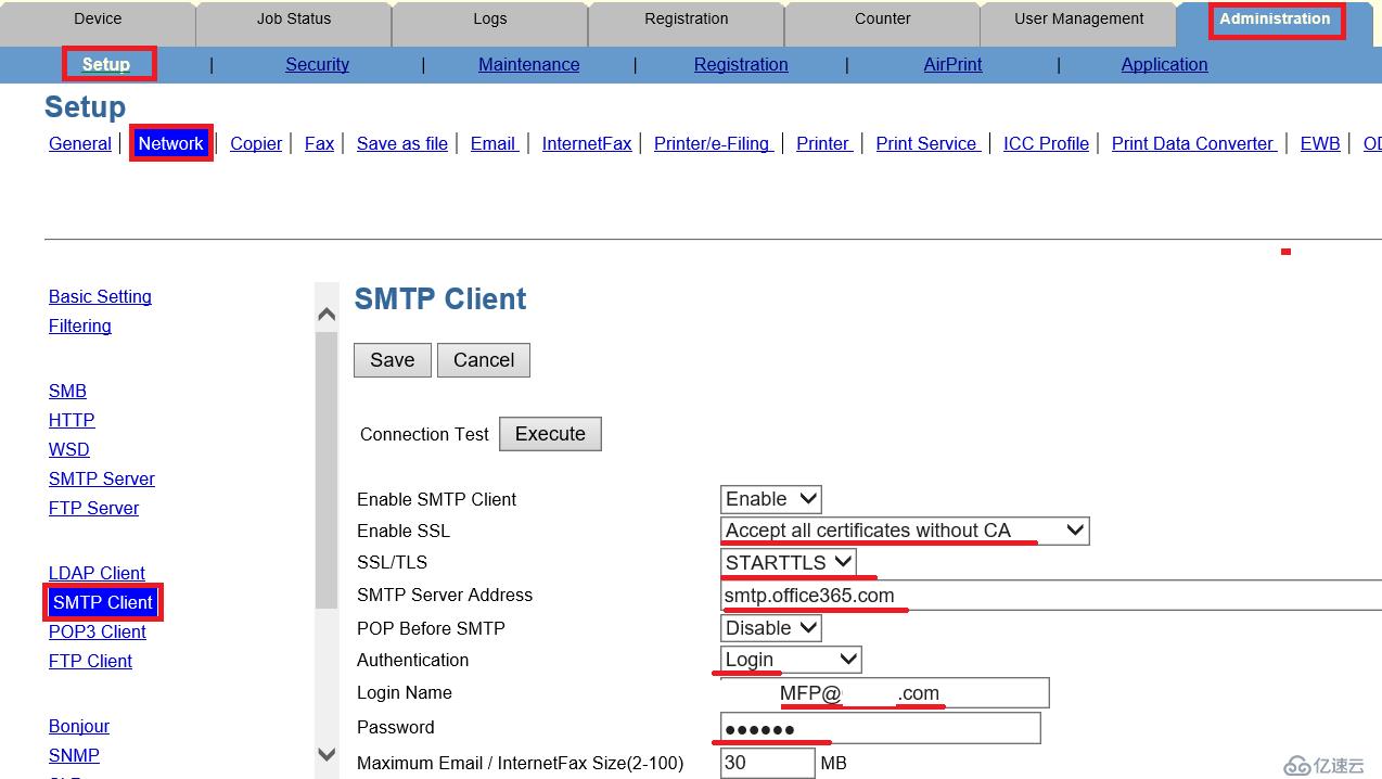 如何在MFP上使用Office365邮箱账号配置扫描到邮箱之东芝e-STUDIO2500 