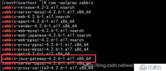 【Zabbix4.2学习笔记】8,数据收集jmx代理”> </p>
　　<编辑>如果没有安装的话,安装命令:</编辑>
　　<pre> <代码> yum - y安装zabbix - java -网关4.2.6 - 1. el7.x86_64 </代码> </pre>
　　<编辑>也可以用yum查找安装包</编辑>
　　<pre> <代码>百胜搜索zabbix </代码> </pre>
　　<编辑>更改zabbixJavaGateway的配置文件</编辑>
　　<pre> <代码> [root@localhost zabbix] # grep ^ [a - z]/etc/zabbix/zabbix_java_gateway.conf
　　LISTEN_IP=