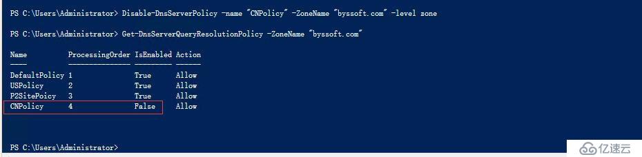  Windows Server 2016智能DNS(六)”> <br/>接下来就是启用策略<br/> <代码> enable-DnsServerPolicy - name 
