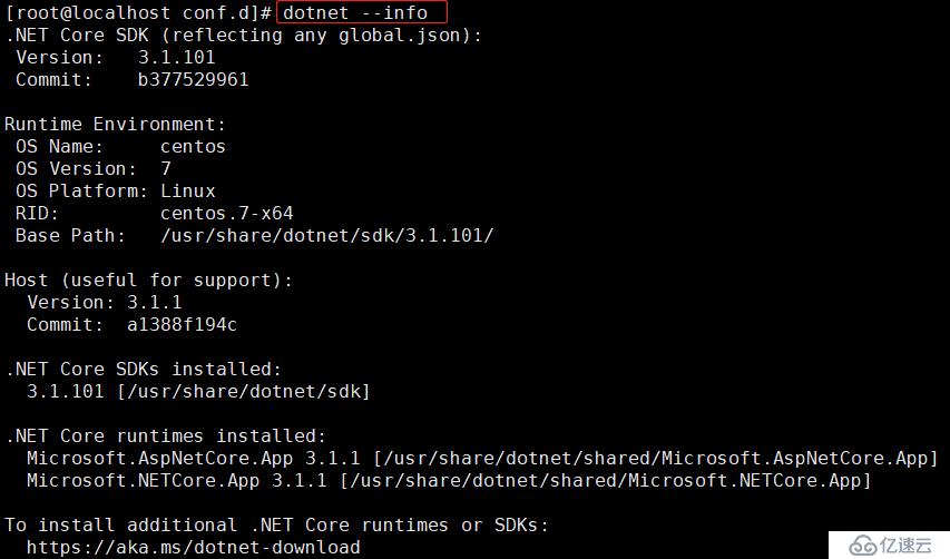  CentOS 7安装。NET核心”> <br/>要安装的SDK或运行时的版本。本文始终提供最新支持的版本的说明。有效选项为任何已发布的版本,例如:<br/> <br/> 3.0 2.2 2.1 <br/> <br/>参考微软官网:https://docs.microsoft.com/zh-cn/dotnet/core/install/linux-package-manager-centos7 </p> </李>
　　</ul><h2 class=