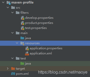  Maven配置实现不同环境的配置管理实践“> </p>
　　<p>实践一:</p>
　　<p>实践一主要采用<代码>概要文件> </代码+ <代码>过滤器> </代码的方式实现内容的注入。<br/>
　　该方式的思想是通过滤下的文件编写可变动的配置项,由<h2 class=